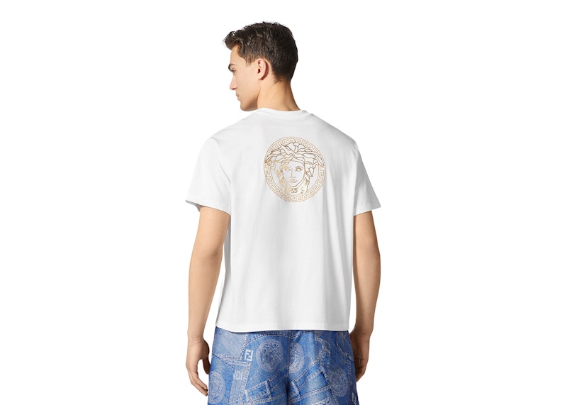 Fendi Fendace Logo Mens T-shirt White/Gold