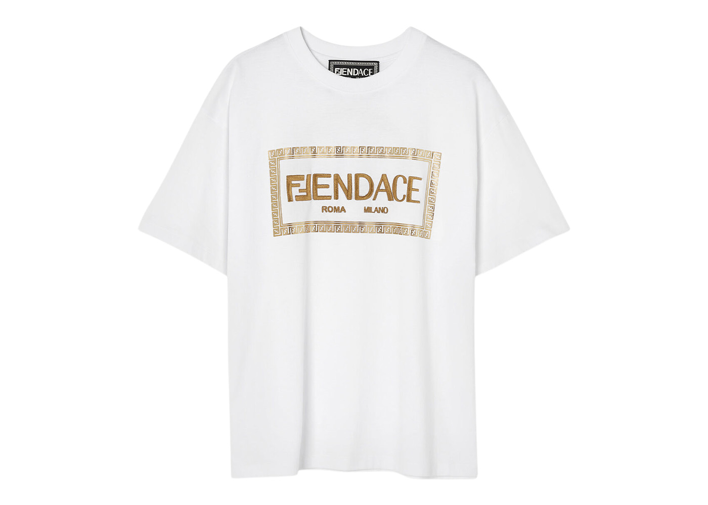 Fendi Fendace Logo Mens T-shirt White/Gold