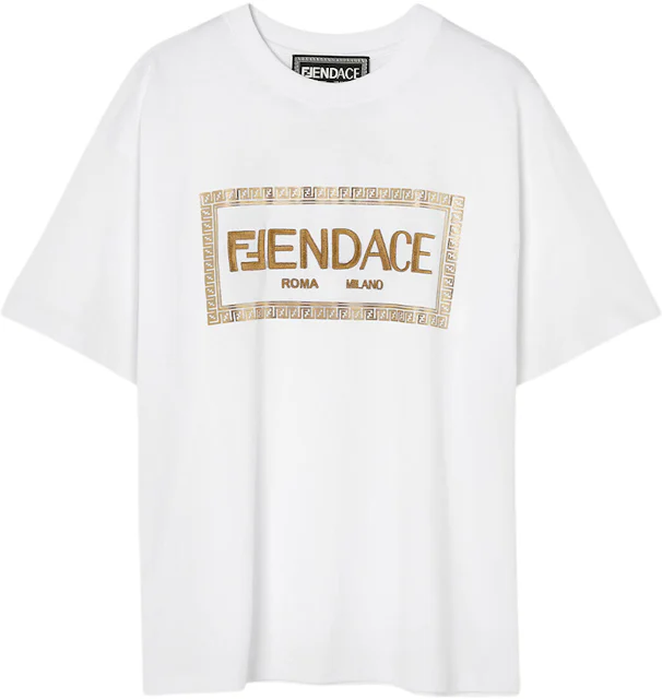 Fendi Fendace Logo Mens T-shirt White/Gold Men's - SS22 - GB