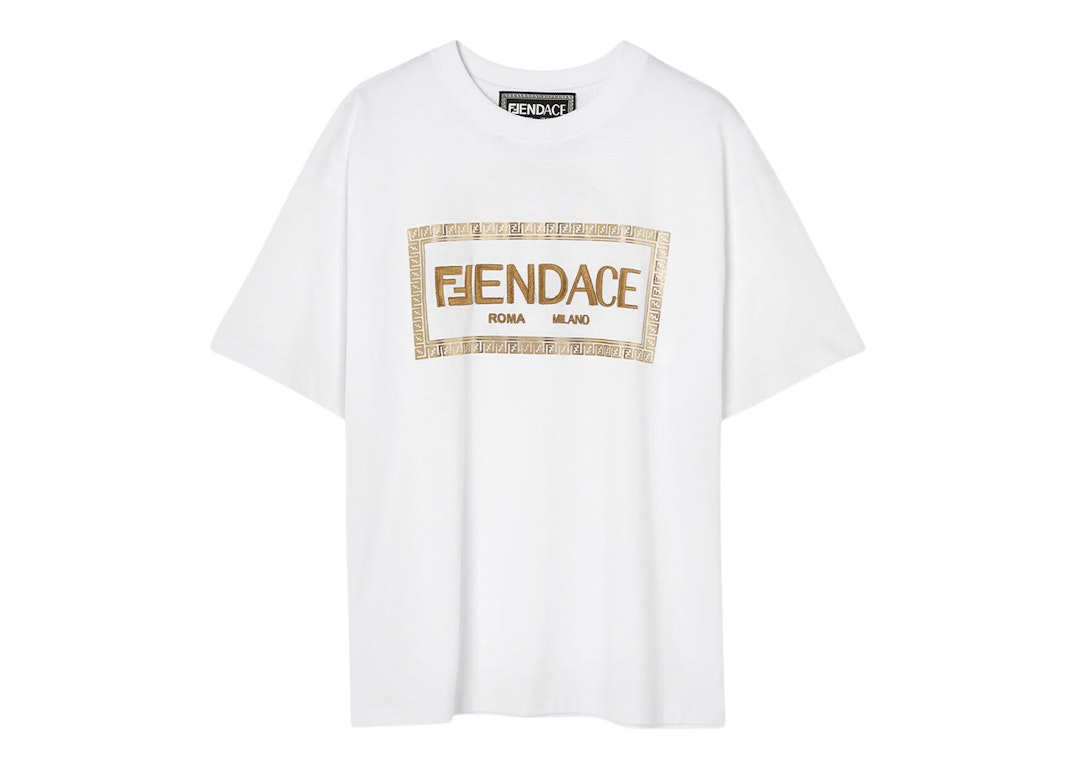 Pre-owned Fendi Fendace Logo Mens T-shirt White/gold