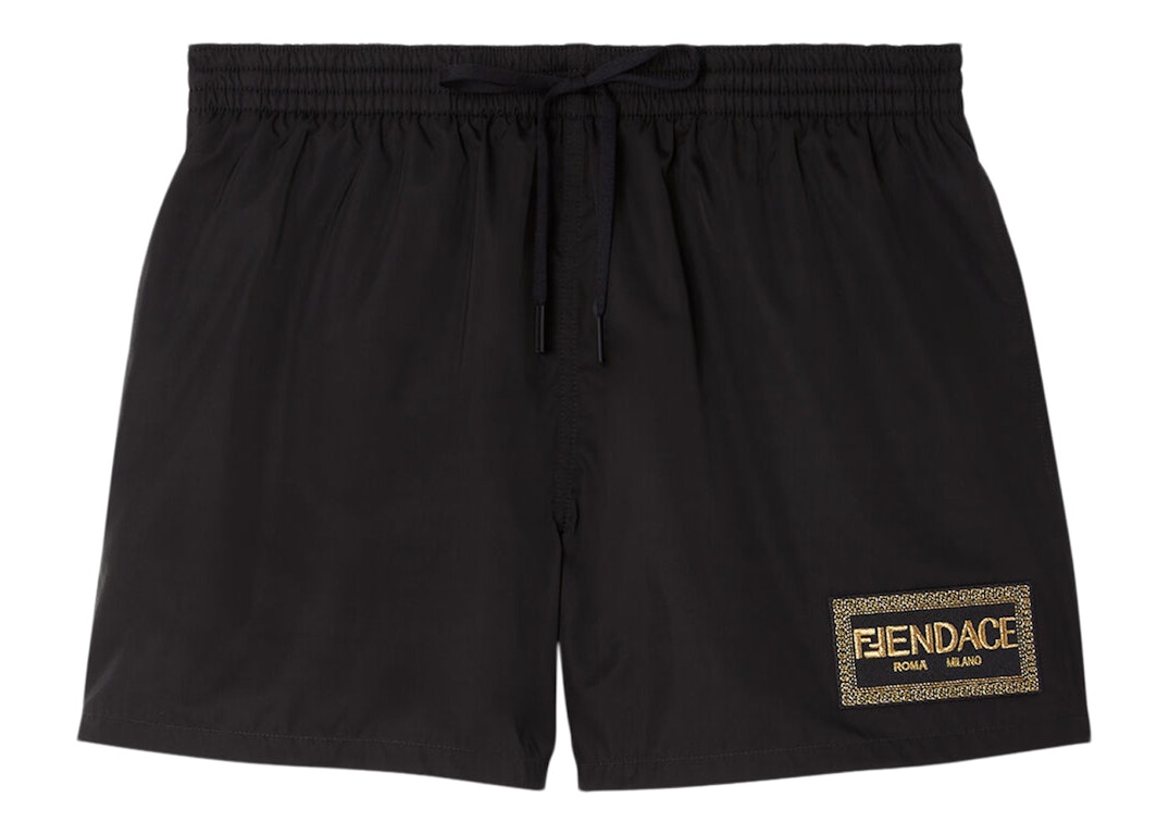 Pre-owned Fendi Fendace Logo Mid-length Swim Shorts Black