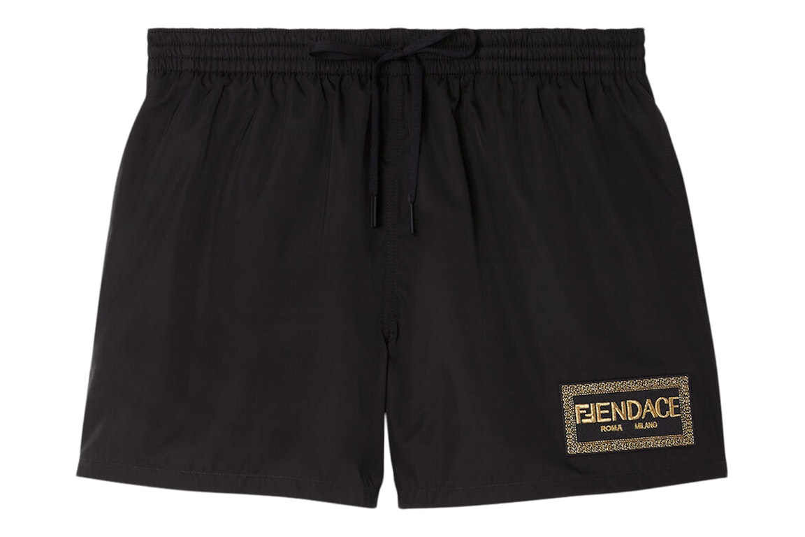 Pre-owned Fendi Fendace Logo Mid-length Swim Shorts Black