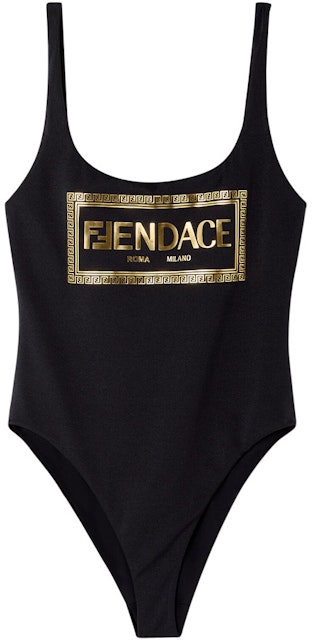 voldtage skære Stat Fendi Fendace Logo One-Piece Swimsuit Black/Gold - SS22 - JP