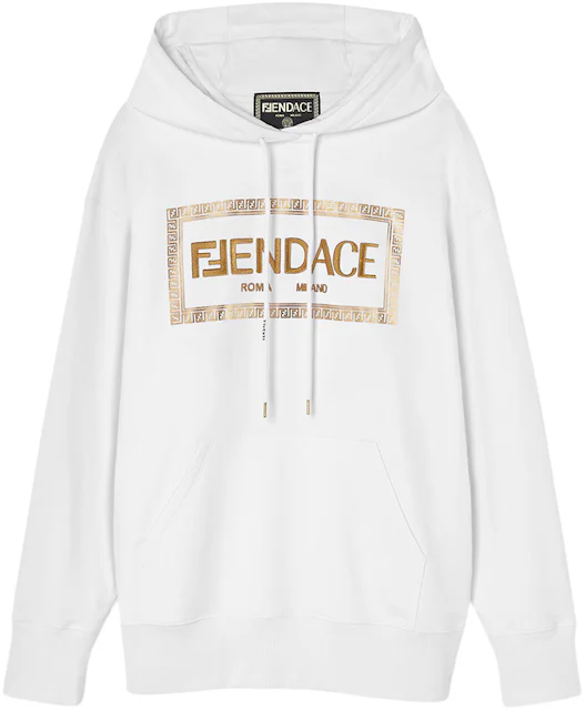 Fendi Fendace Logo Womens Hoodie White/Gold - SS22 - GB