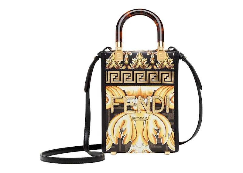 Fendi Fendace Mini Sunshine Shopper Black in Calfskin Leather