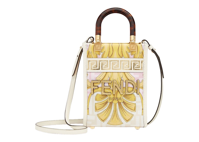 Fendi Fendace Mini Sunshine Shopper White in Calfskin Leather 