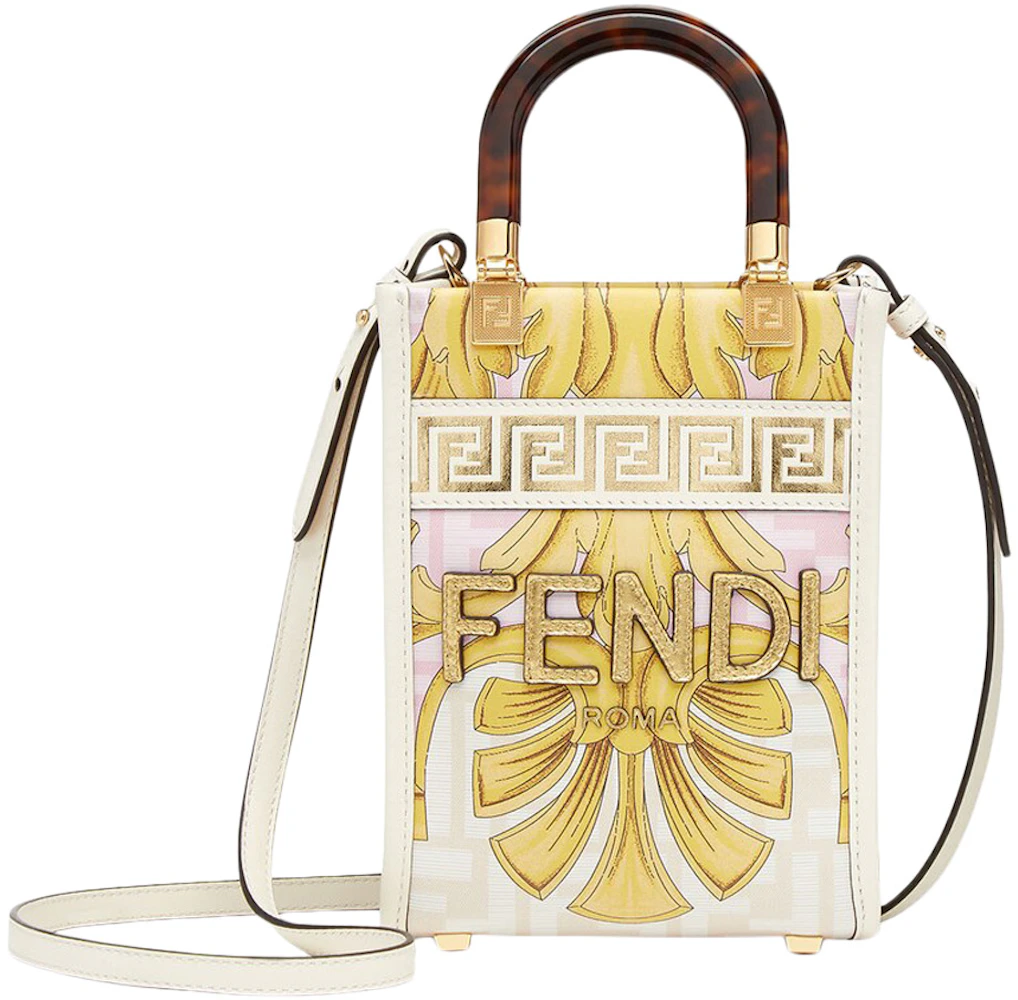 FENDI Fendace Mini Sunshine Shopper Tote Bag in Calfskin & Plexiglass Brown  Gold
