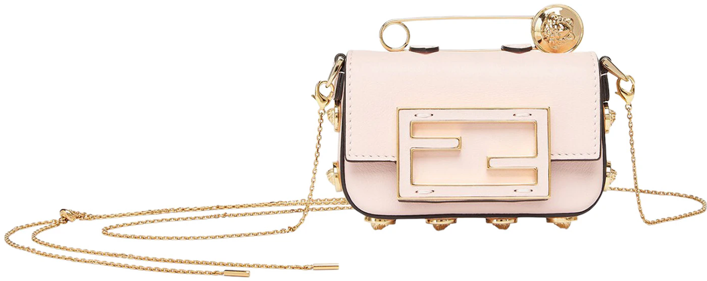 Nwt FENDACE Fendi X Versace FF Chain Baguette Charm Bag Leather Nano PINK  GOLD
