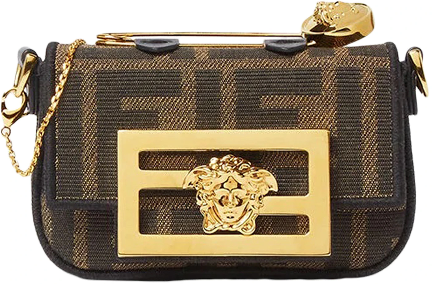 Fendi Fendace Nano Baguette Micro Bag Brown in Leather/Polyester with  Gold-tone - US
