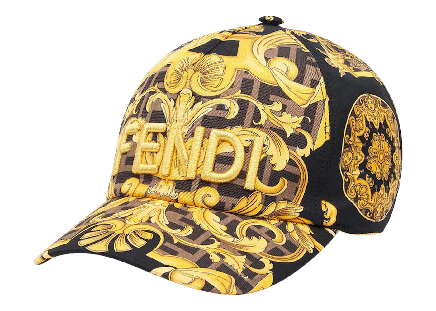 Fendi Fendace Silk Baseball Cap Black/Multicolor in Silk with Gold