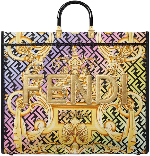 Fendi Fendace Sunshine Large Tote Bag Gold Baroque in Canvas