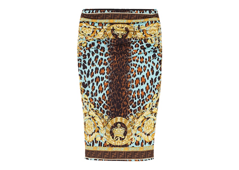 Fendi Fendace Wild Baroque Ruched Midi Skirt Multicolor