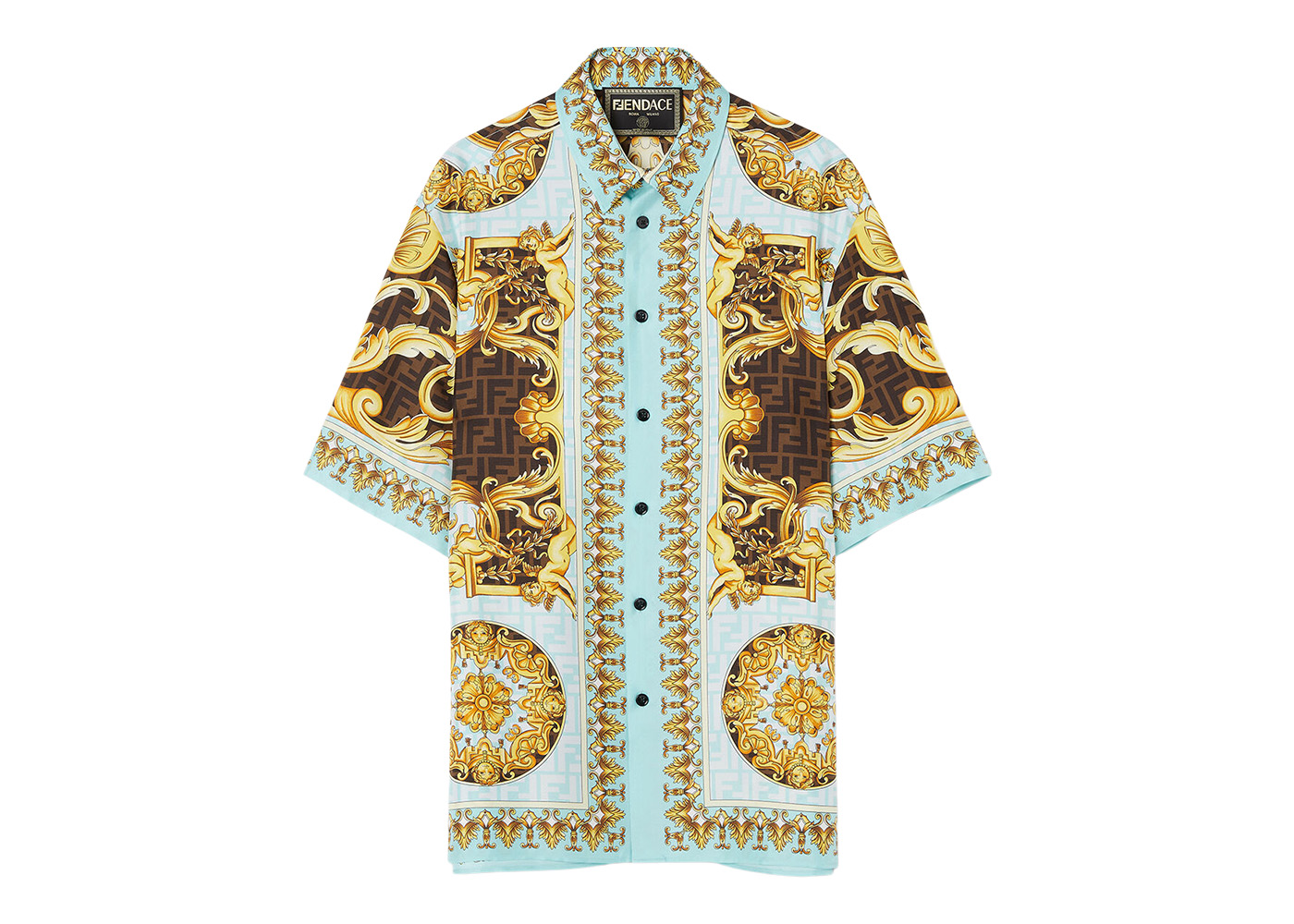 Fendi Fendace Wild Baroque Silk Shirt Gold/Blue - SS22 - GB