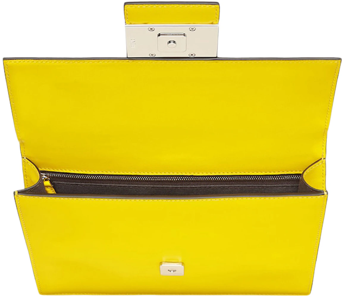 Fendi Flat Medium Baguette Bag Yellow in Leather with Silver-tone - US