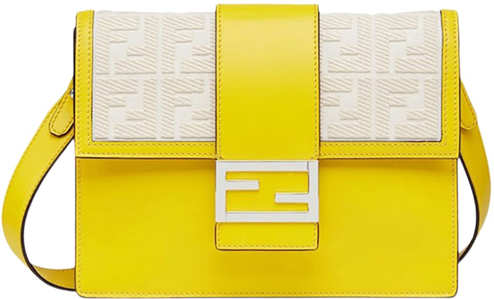 Fendi Flat Medium Baguette Bag Yellow in Leather with Silver-tone - US