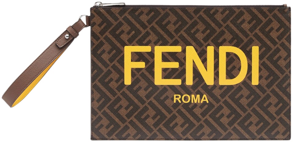 Fendi Flat Pouch Monogram Brown/Yellow in Fabric with - MX