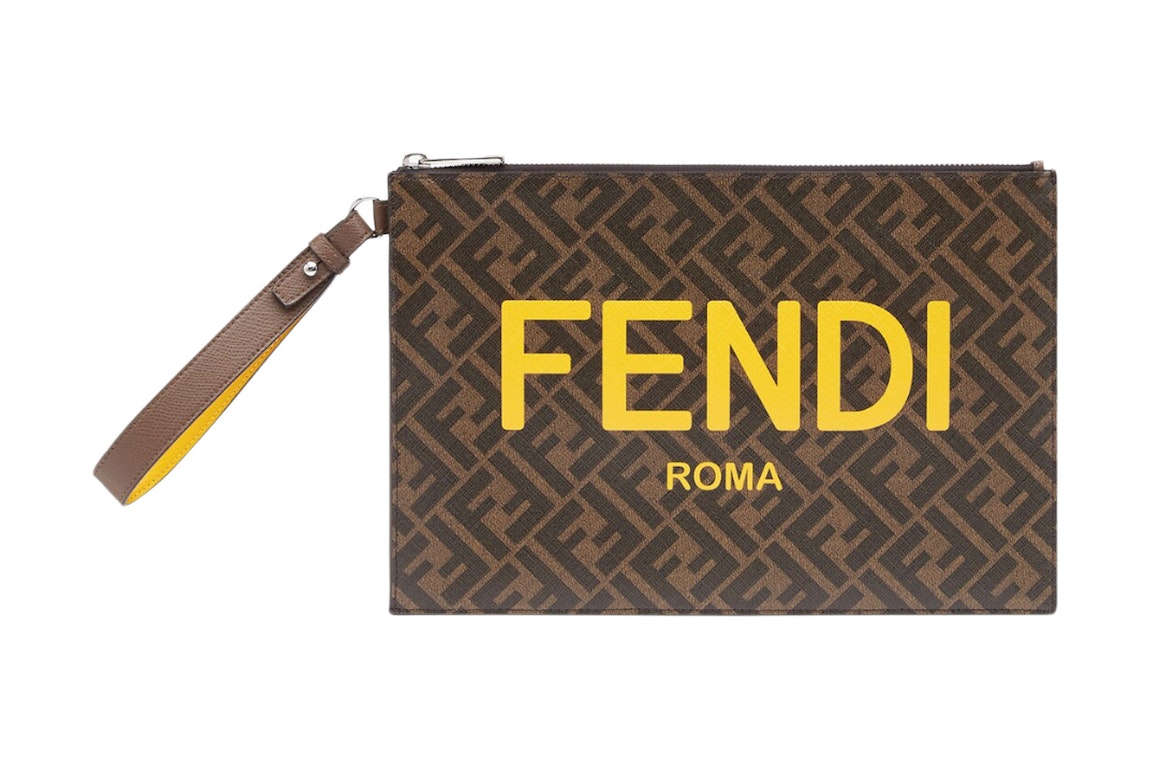 Pre-owned Fendi Flat Pouch Ff Monogram Brown/yellow