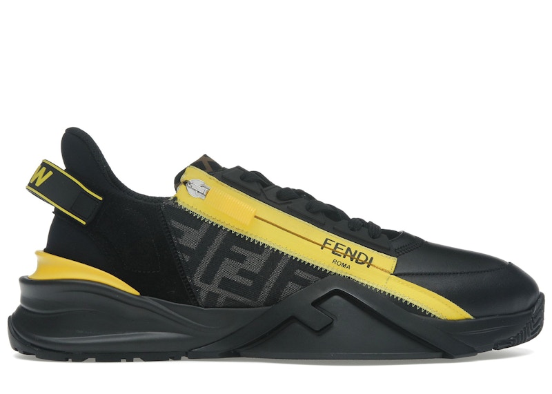 Pre-owned Fendi Men's  Flow Low Top Sneakers In Black/yellow