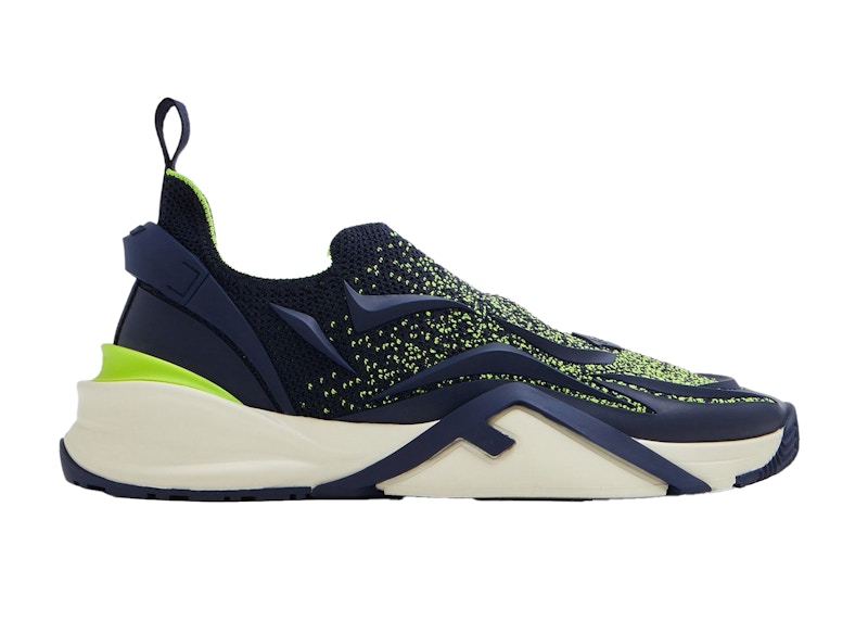Pre-owned Fendi Men's  Flow Sneakers In Marine/green In Multi