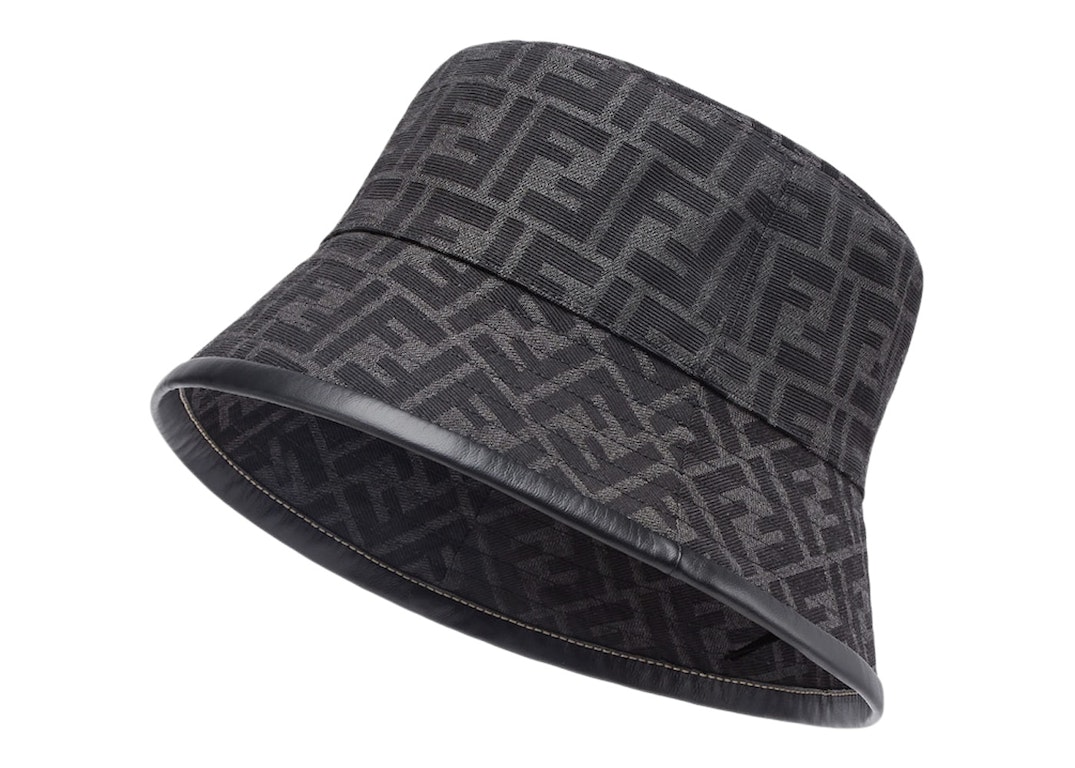 Pre-owned Fendi Jacquard Ff Fabric Bucket Hat Black/grey