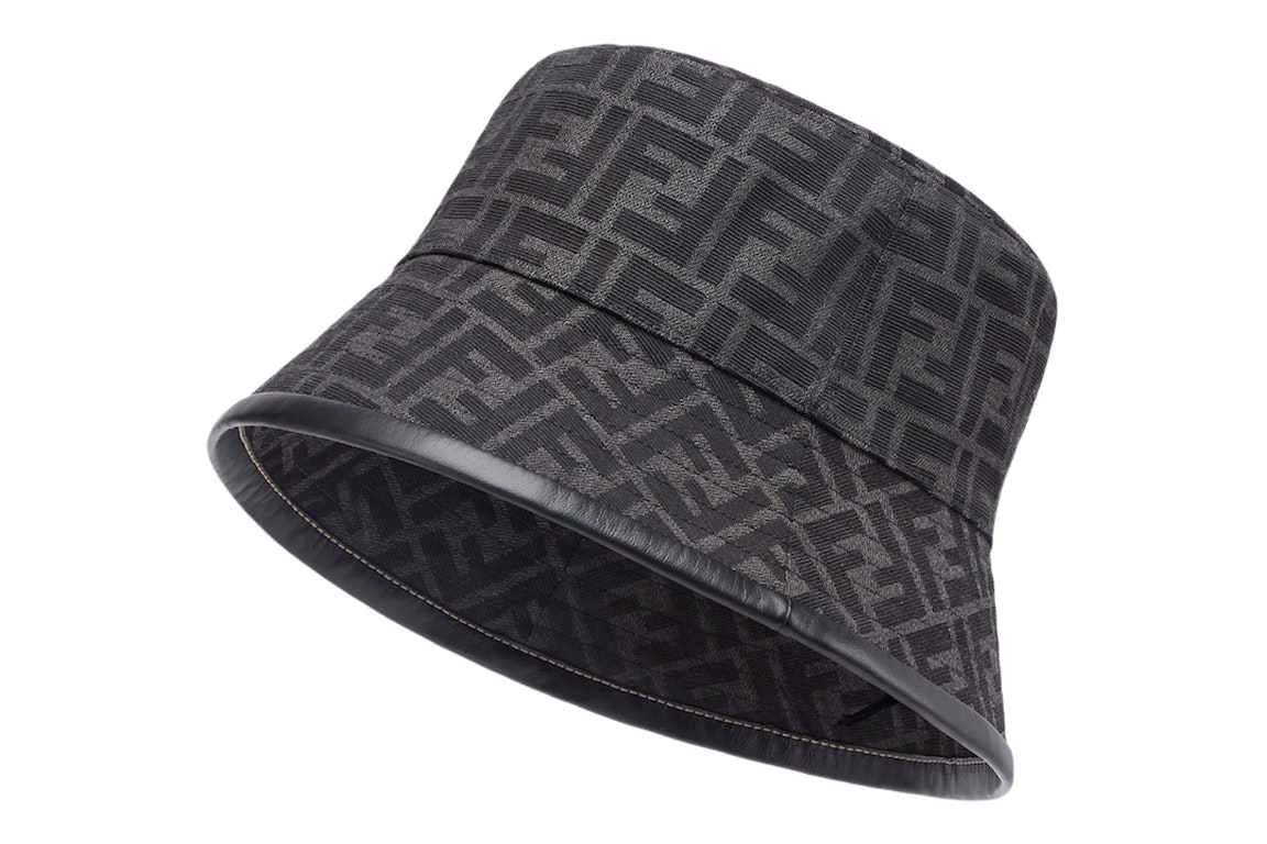 Pre-owned Fendi Jacquard Ff Fabric Bucket Hat Black/grey