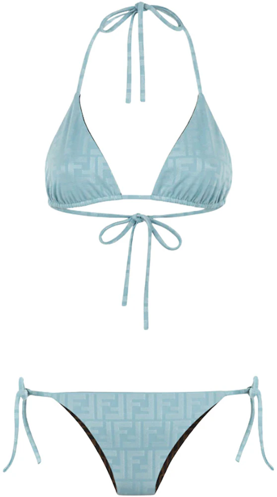 Fendi Jacquard FF Motif Two-Piece Swimsuit Light Blue