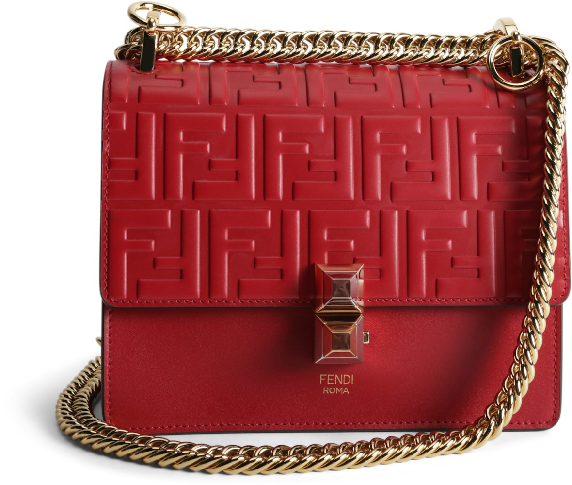 Fendi Kan I Crossbody FF Small in Embossed Leather with Gold-tone