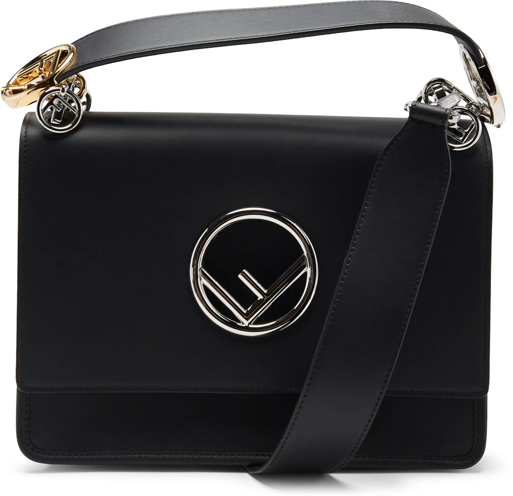 Fendi Kan I F Crossbody Small Black in Leather with Gold-tone