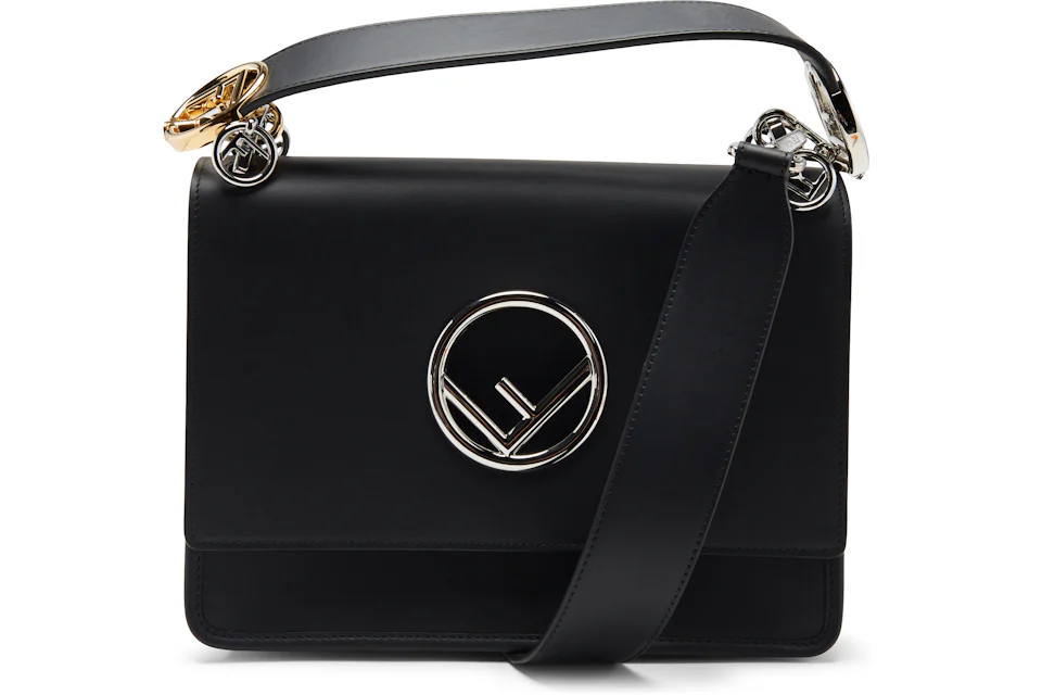 Fendi Kan I F Crossbody Small Black in Leather with Gold-tone & Silver ...