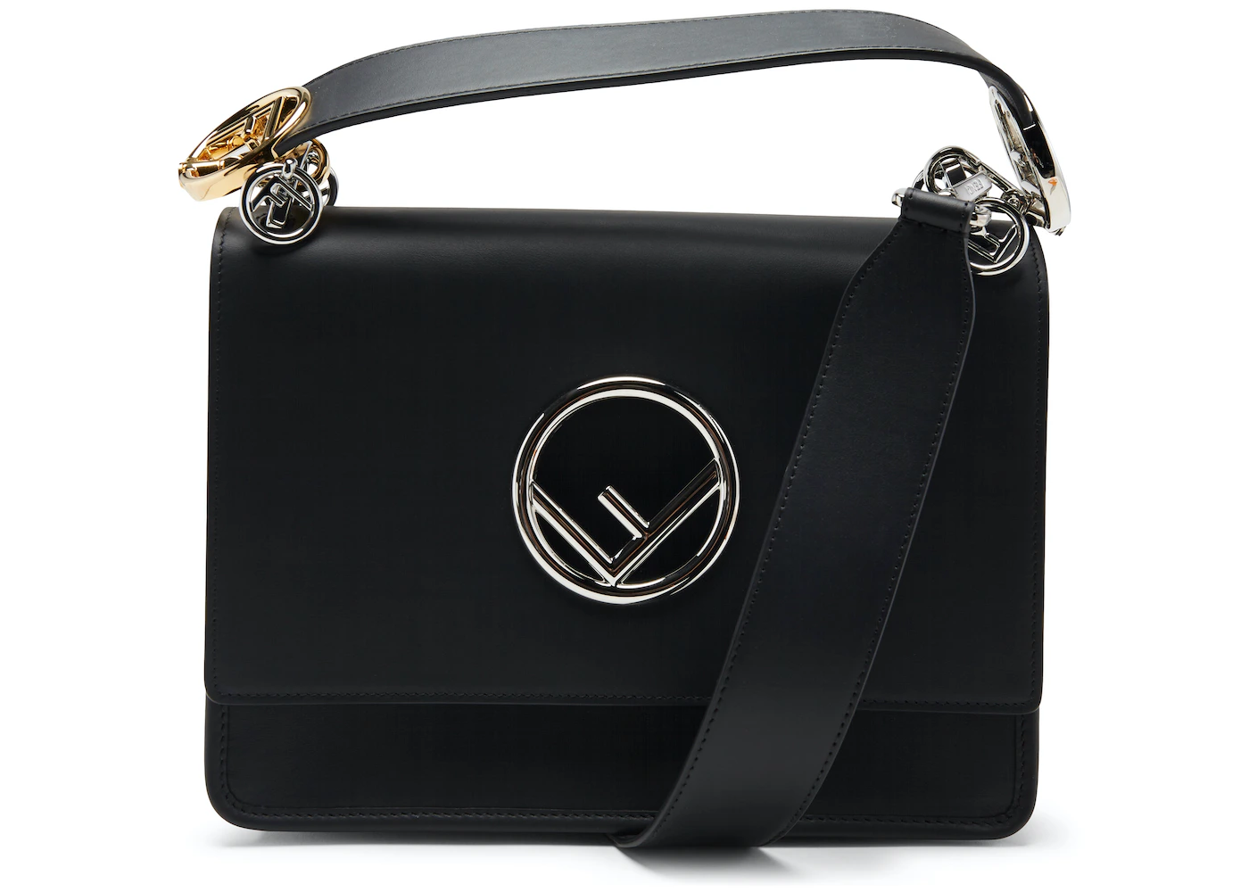 Fendi Kan I F Crossbody Small Black in Leather with Gold-tone & Silver-tone  - US