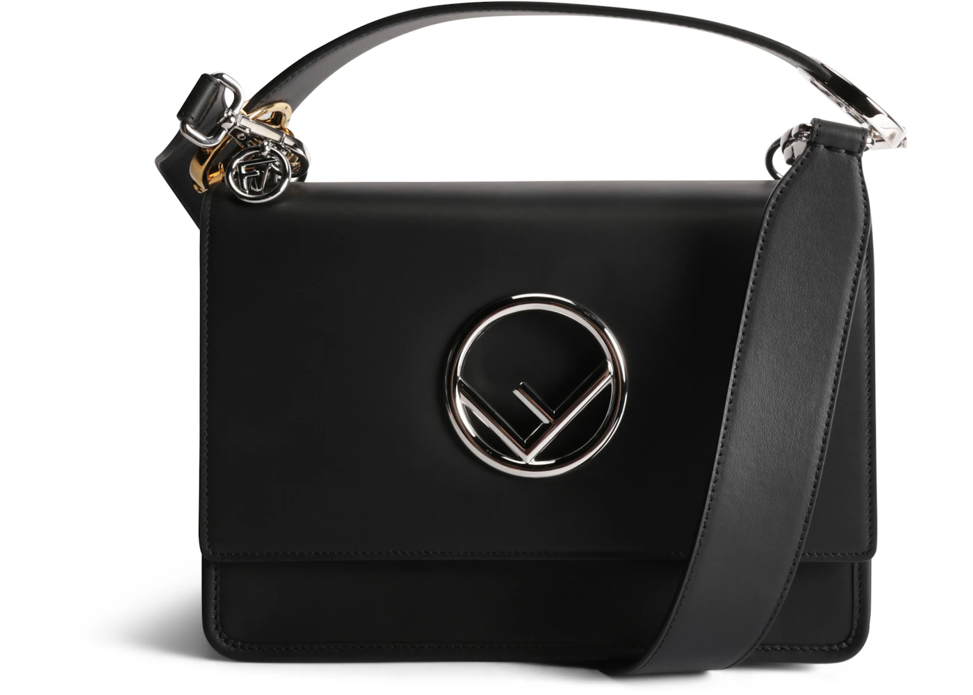 Fendi Kan I F Shoulder Bag With Removable Shoulder Strap Black in Leather  with Silver-tone - US Fendi Kan I F Shoulder Bag With Removable Shoulder Strap Black In Leather  With Silver-Tone - Us