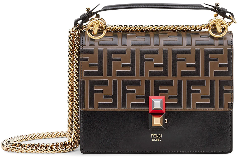 Fendi Kan I Shoulder Bag FF Small Black/Brown in Calfskin with Gold-tone -  US Fendi Kan I Shoulder Bag Ff Small Black/Brown In Calfskin With Gold-Tone -  Us