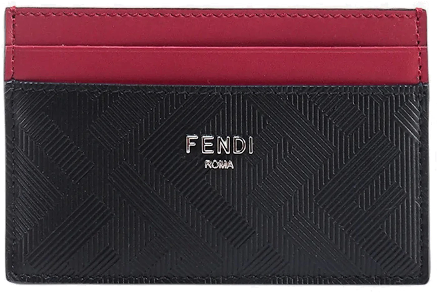Fendi Leather Card Holder With FF Motif Black/Red in Leather - US