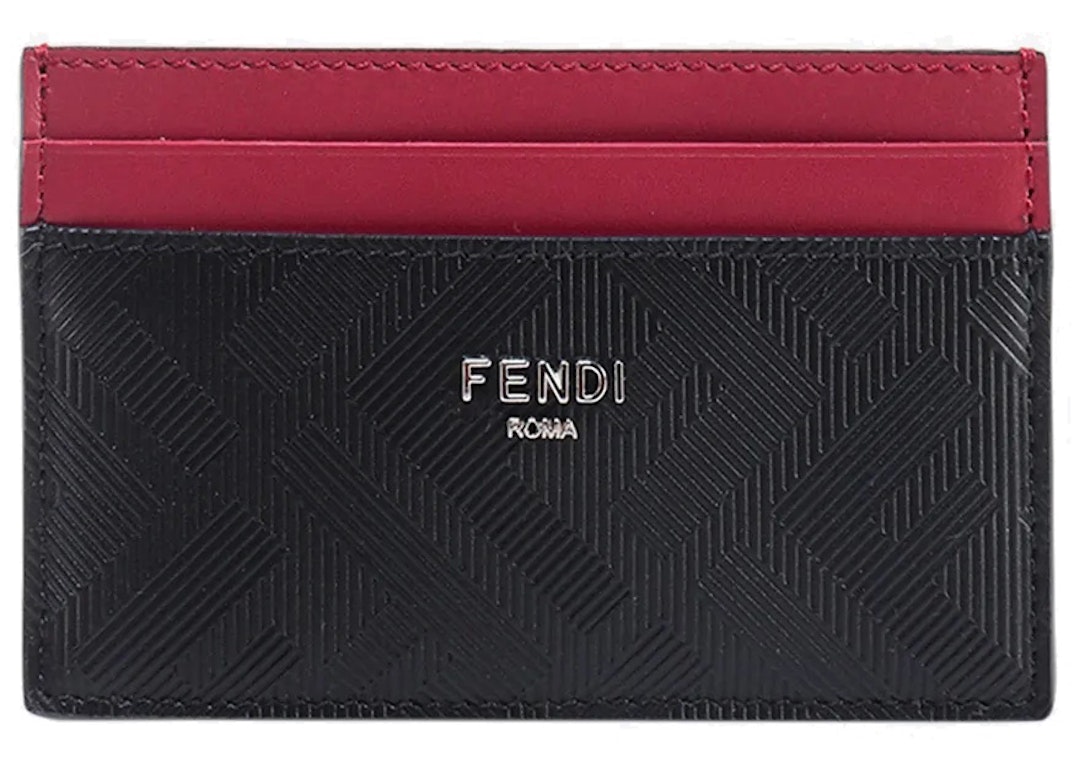 Pre-owned Fendi Leather Card Holder With Ff Motif Black/red