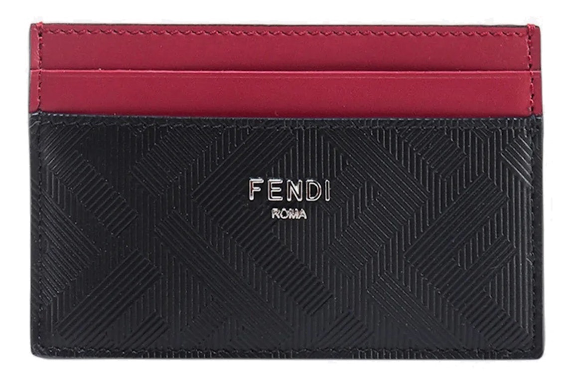 Pre-owned Fendi Leather Card Holder With Ff Motif Black/red