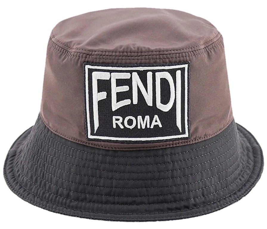 Pre-owned Fendi Logo Patch Bucket Hat Brown/black