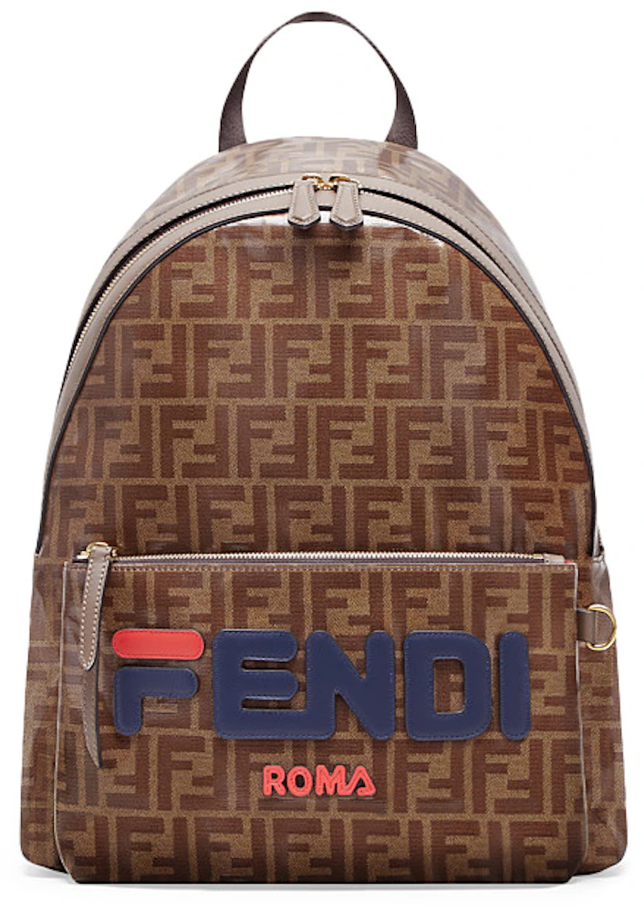 Fendi Mania Backpack FF Brown in Fabric with Gold-tone - GB