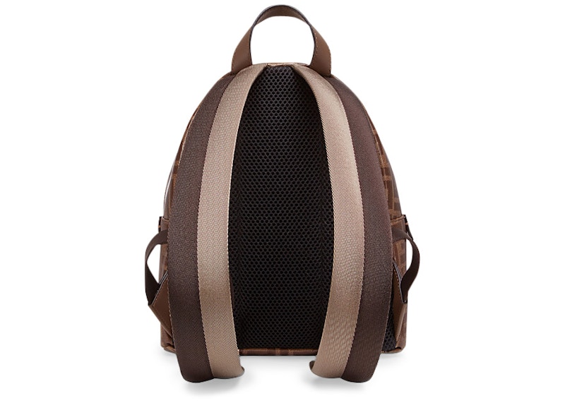 Fendi Mania Backpack FF Mini Brown in Fabric with Gold tone TW