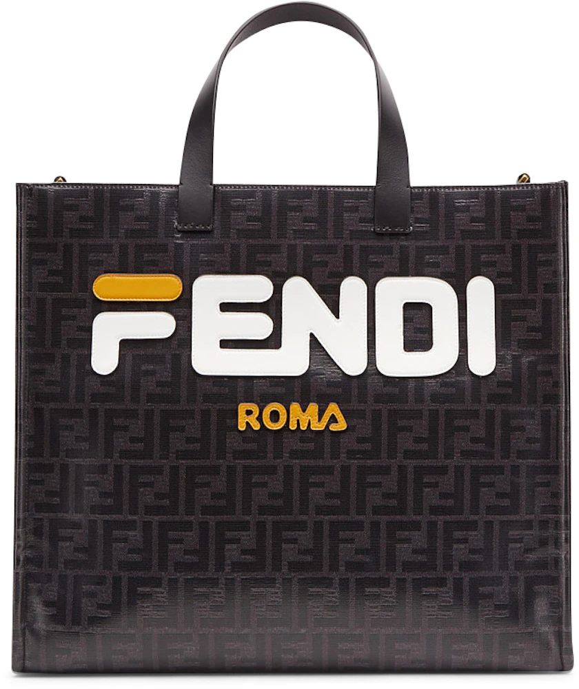 praktisk Flock efterklang Fendi Mania Shopper FF Black in Fabric with Gold-tone - US