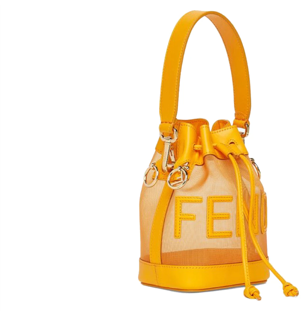 Fendi Mini Mon Tresor Bucket Bag Orange in Leather/Mesh with Gold-tone - US