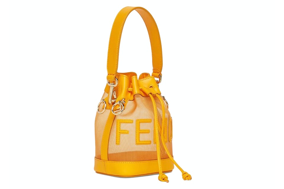 Fendi Mini Mon Tresor Bucket Bag Orange In Leather/Mesh With Gold-Tone - Us