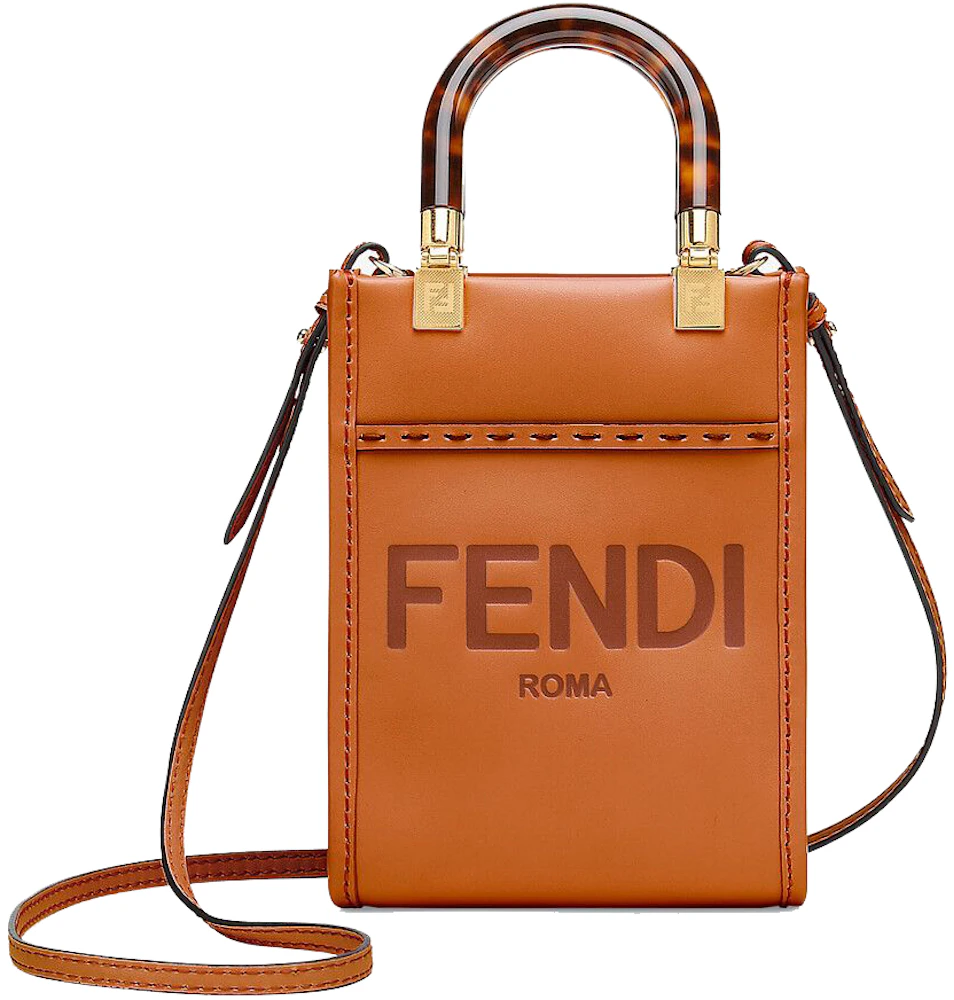 Fendi Mini Sunshine Shopper Dark Brown in Leather with Gold-tone - GB