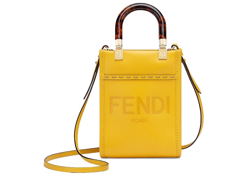 Fendi Mini Sunshine Shopper Yellow in Leather with Gold-tone - US