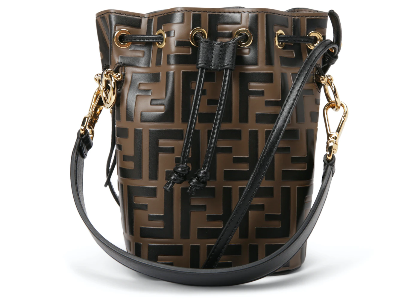 Fendi Mon Tresor Bucket Bag Zucca Embossed Small Tobacco Black In Calfskin  With Gold-Tone - Us
