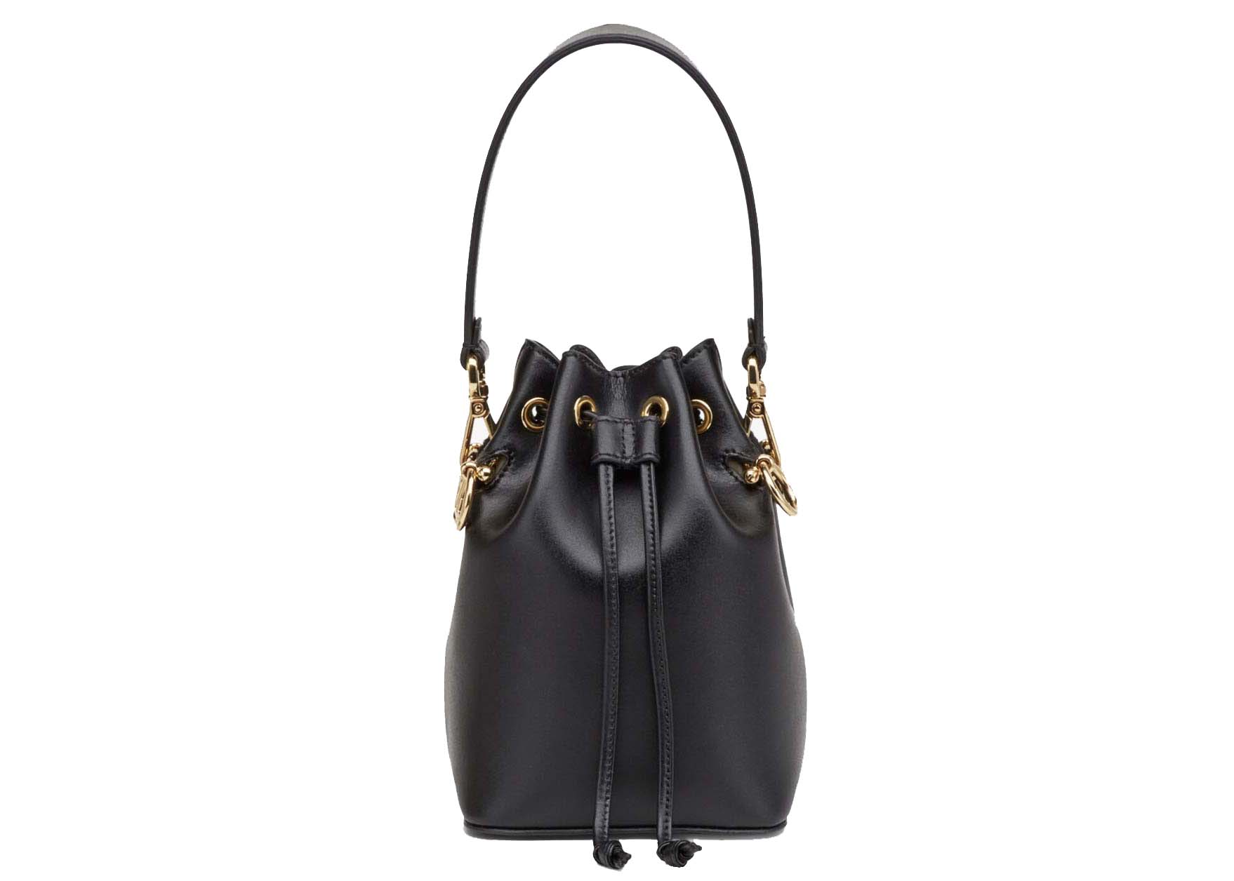 Fendi Mon Tressor Leather Mini Bucket Bag Black in Leather with