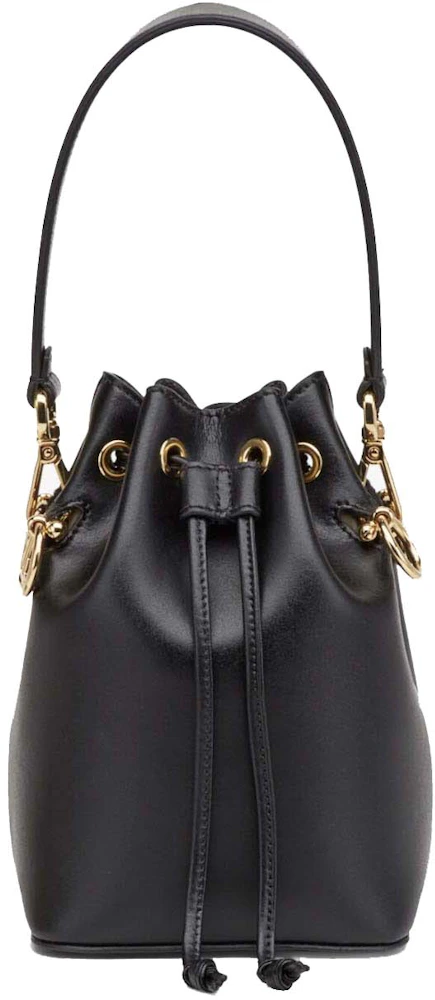 Fendi Mon Tressor Leather Mini Bucket Bag Black in Leather with Gold ...