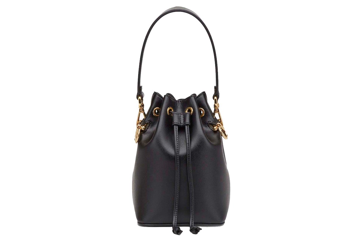 Pre-owned Fendi Mon Tressor Leather Mini Bucket Bag Black