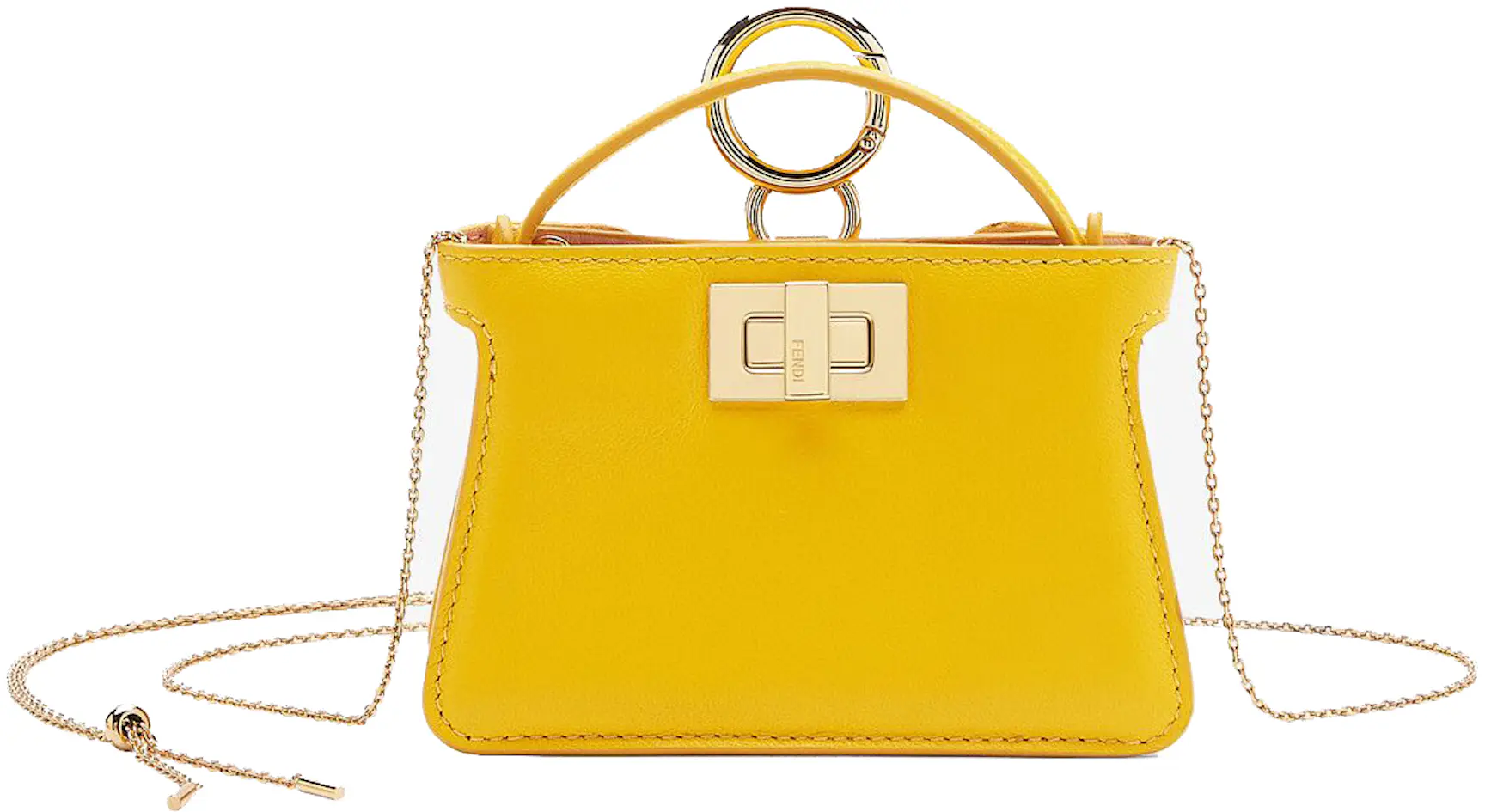 Fendi Nano Peekaboo Charm Crossbody Bag Yellow in Nappa Leather with ...