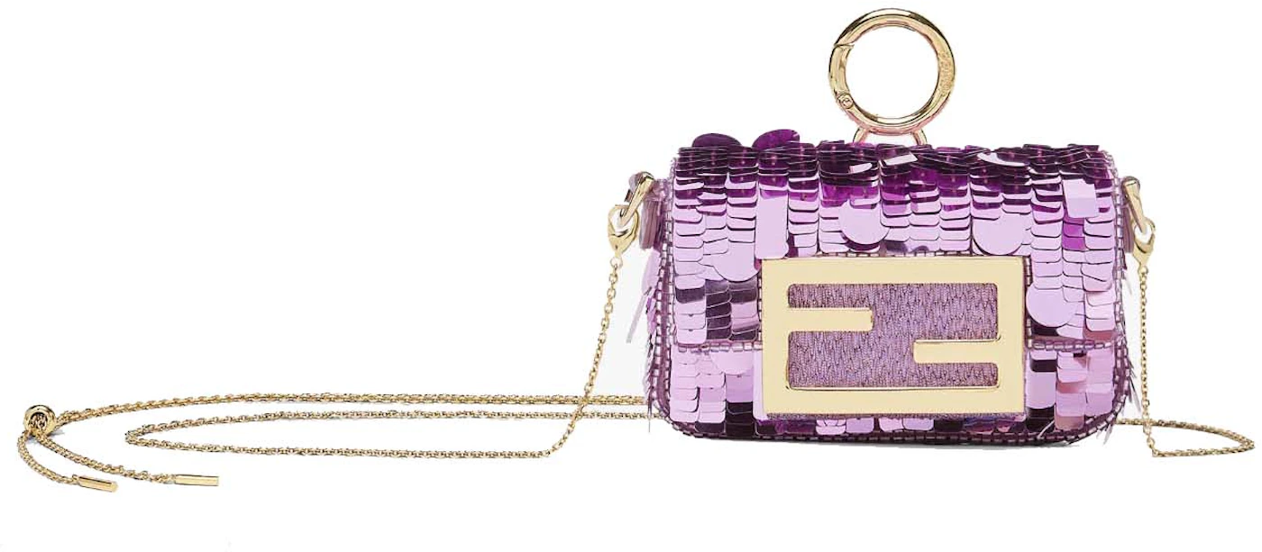 Fendi Sequin Nano Baguette Charm Purple in Lambskin Leather with Gold-tone  - US