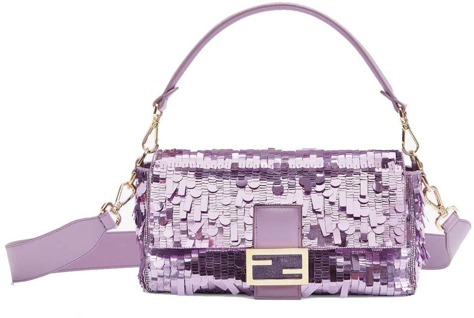 Fendi Sequin and Leather Baguette Lilac in Polyester with Gold